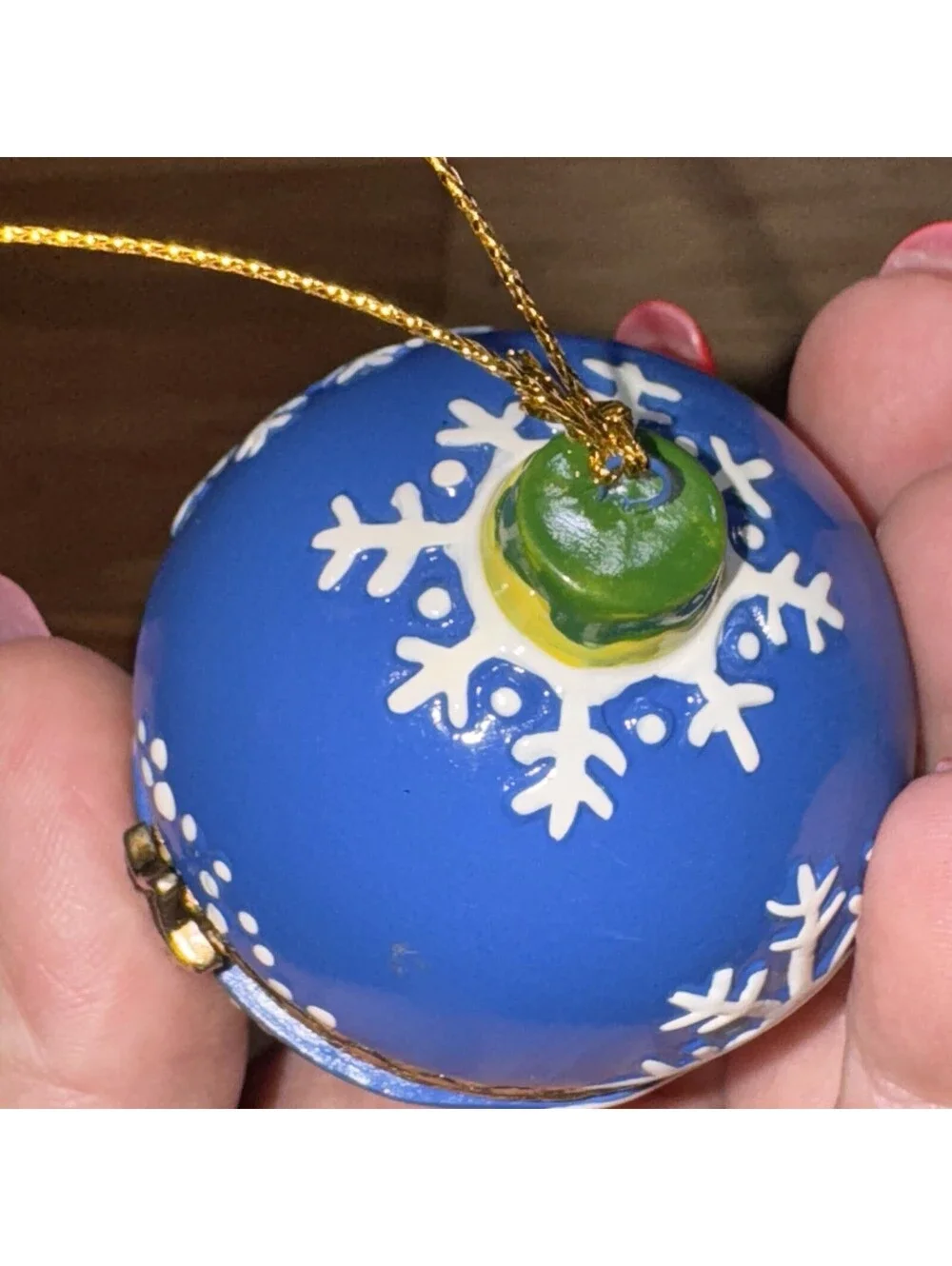 Blue Snowflake Porcelain Hinged Trinket Ornament Star Clasp Proposal Ring Box